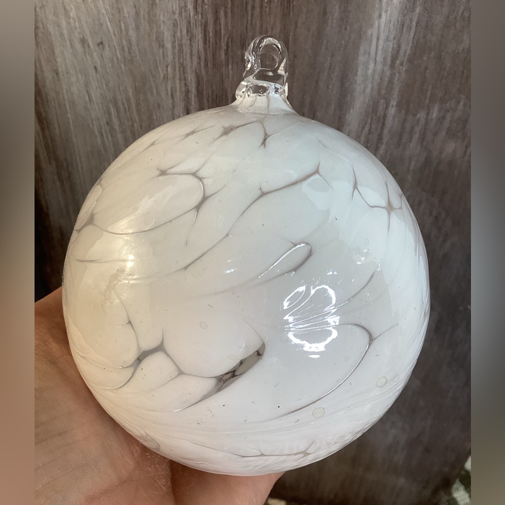 Elegant White Glass Handmade from Poland Holiday Christmas Ornament Boxed